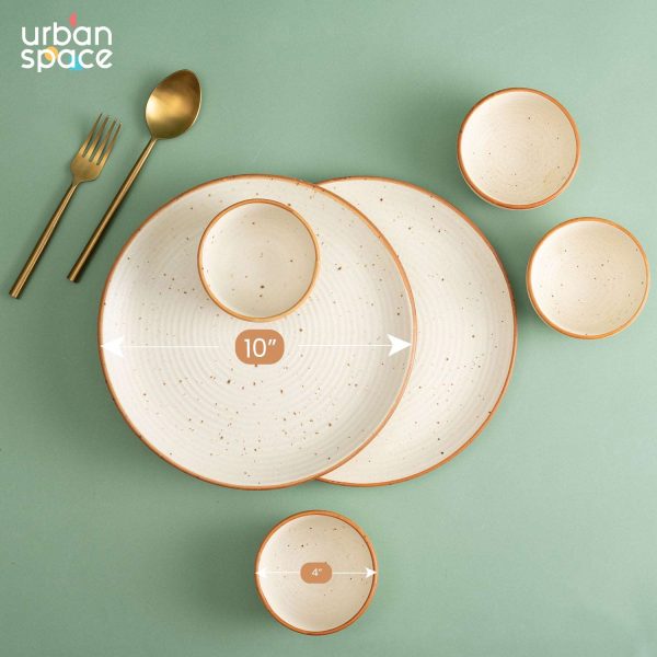 Handmade Ceramic Dinner Set for 2, set of 2 Dinner plates and 4 katoris, Set of 6, Natural Beige Online