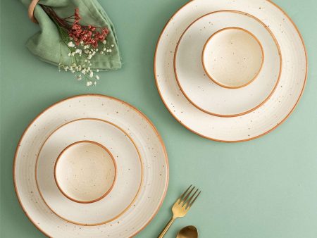 Handmade Ceramic Full dinner set for 2, 2 pieces each of dinner plate, quarter plate and katori bowls, Set of 6, Natural Beige Online Hot Sale