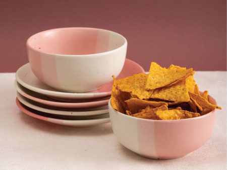 Handmade Ceramic Snack Platter, set of 2 serving bowls and 4 Quarter plates for house parties, Set of 6, Pink Pearl Online now