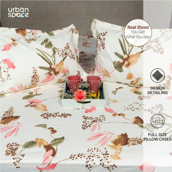 Regal Collection - Breathable 200 TC 100% Pure Cotton Bedsheet with Pillow Cover, Cherry Blossom- Peach Fashion