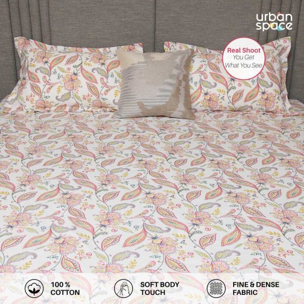 Serene 200 TC 100% Cotton Bedsheet with Pillow Covers - Iris Pink Hot on Sale