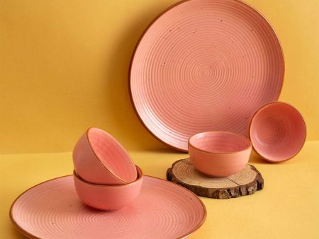 Handmade Ceramic Dinner Set for 2, set of 2 Dinner plates and 4 katoris, Set of 6, Warm Pink Hot on Sale