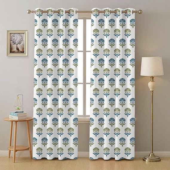 100% Cotton Curtains for Living Room, Bedroom curtains - Pack of 2 curtains, Owl Orchids - Blues Online Sale