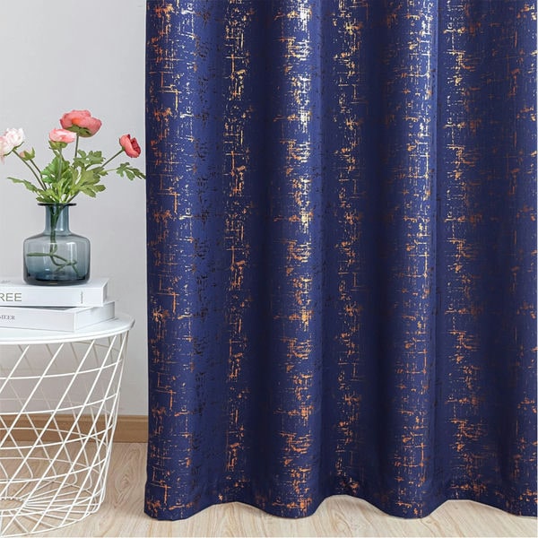 Gold Foil Printed 80-85% Blackout Curtains-  Pack of 1 Curtain - Sparkle - Navy Blue For Discount