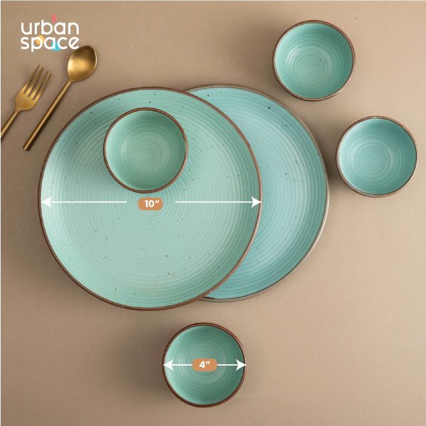 Handmade Ceramic Dinner Set for 2, set of 2 Dinner plates and 4 katoris, Set of 6, Ocean Green Online now