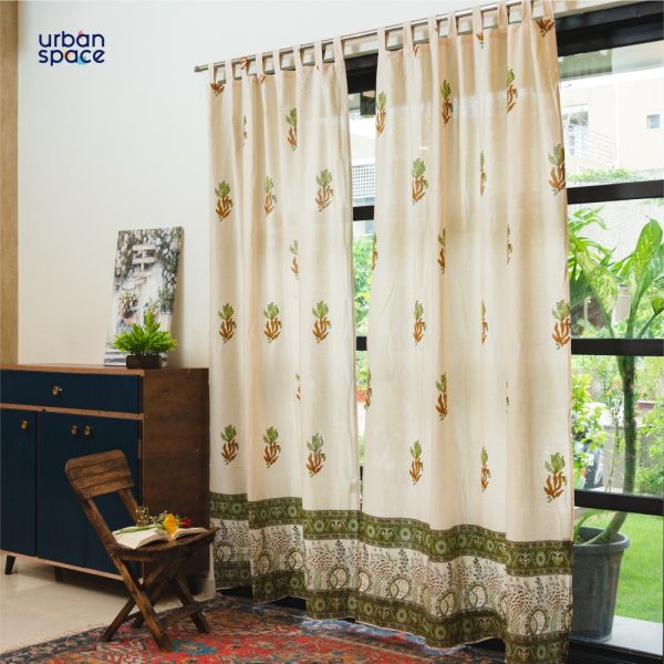 100% MalMal Cotton Curtains, Semi-Transparent with Tab Top, Pack of 2 Curtains - Indian Summer Olive Green Sale