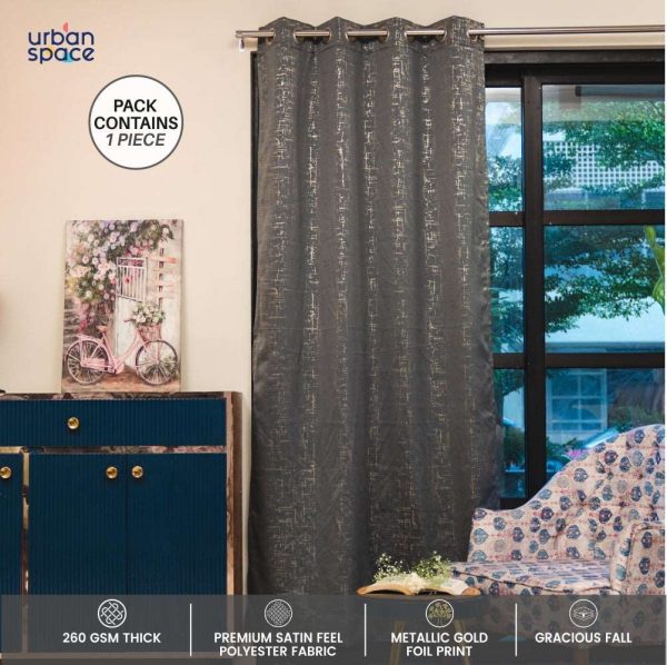 Gold Foil Printed 80-85% Blackout Curtains - Pack of 1 Curtain - Sparkle- Grey For Cheap