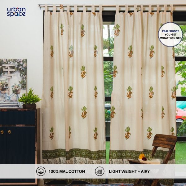 100% MalMal Cotton Curtains, Semi-Transparent with Tab Top, Pack of 2 Curtains - Indian Summer Olive Green Sale