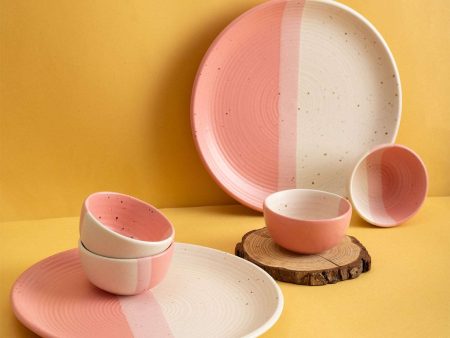 Handmade Ceramic Dinner Set for 2, set of 2 Dinner plates and 4 katoris, Set of 6, Pink Pearl Online Hot Sale