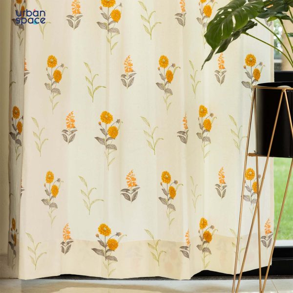 100% Cotton Curtains for Living Room, Bedroom curtains - Pack of 2 curtains, Cotton Coneflower - Yellow on Sale