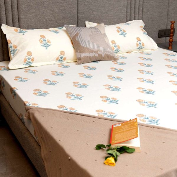 Fitted King Size Cotton Bedsheet - Sunflower - Yellow Sale