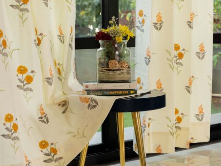 100% Cotton Curtains for Living Room, Bedroom curtains - Pack of 2 curtains, Cotton Coneflower - Yellow on Sale