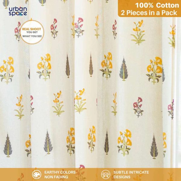 Cotton Curtains + Cotton Table Cover - (Combo 1 - High Garden Yellow + High garden Yellow) Supply