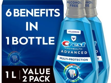 Crest Pro-Health Advanced Mouthwash, Alcohol Free, Multi-Protection, Fresh Mint, 1 L (33.8 fl oz), Pack of 2 Fashion