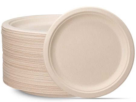 Comfy Package, 100% Compostable 10 Inch Heavy-Duty Plates [125 Pack] Eco-Friendly Disposable Sugarcane Paper Plates - Brown Unbleached Cheap