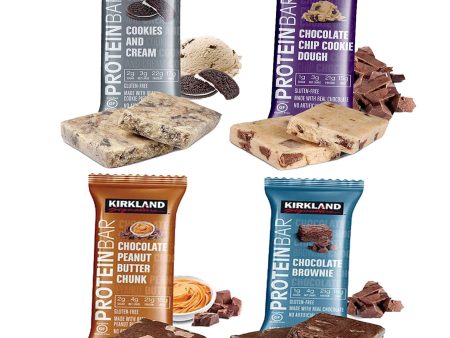 Kirkland Signature Protein Bars Variety Pack (20 Count) 5 of Each, All 4 Flavors - Chocolate Chip Cookie Dough, Chocolate Peanut Butter Chunk, Chocolate Brownie, and Cookies & Cream 2.12oz Sale