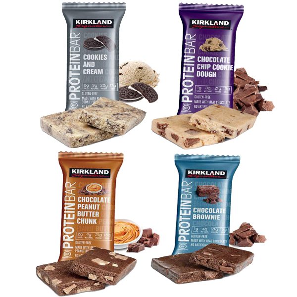 Kirkland Signature Protein Bars Variety Pack (20 Count) 5 of Each, All 4 Flavors - Chocolate Chip Cookie Dough, Chocolate Peanut Butter Chunk, Chocolate Brownie, and Cookies & Cream 2.12oz Sale