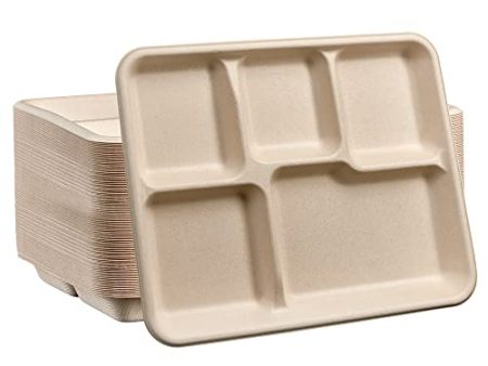 Comfy Package, 100% Compostable 5 Compartment Plates [125 Pack] Eco-Friendly Disposable Sugarcane 10 inch Paper Trays - Brown Unbleached Online Hot Sale