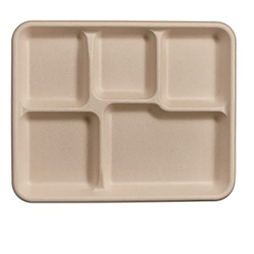 Comfy Package, 100% Compostable 5 Compartment Plates [125 Pack] Eco-Friendly Disposable Sugarcane 10 inch Paper Trays - Brown Unbleached Online Hot Sale