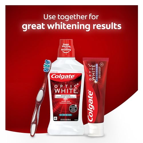 Colgate Optic White Whitening Mouthwash with Hydrogen Peroxide, Alcohol Free, Icy Fresh Mint - 16 fluid ounces (6 Pack) Hot on Sale