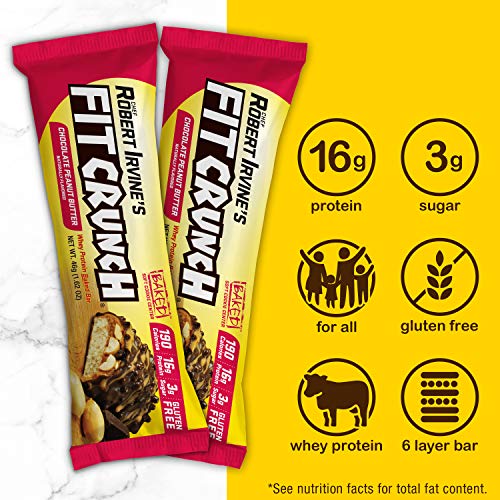 FITCRUNCH Snack Size Protein Bars, Designed by Robert Irvine, 6-Layer Baked Bar, 3g of Sugar, Gluten Free & Soft Cake Core (18 Bars, Chocolate Peanut Butter) Cheap