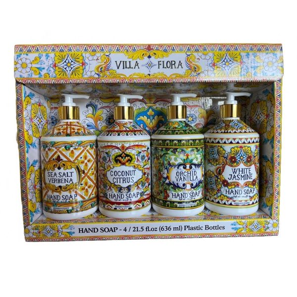 Home and Body Company Hand Soap Villa Flora Collection 16 FL 473ml Bottles infused with Essential Oils Sea Salt Verbena, Coconut Citrus, Orchid Vanilla, and White Jasmine - (1 x 4pk) Online now