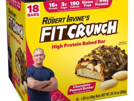 FITCRUNCH Snack Size Protein Bars, Designed by Robert Irvine, 6-Layer Baked Bar, 3g of Sugar, Gluten Free & Soft Cake Core (18 Bars, Chocolate Peanut Butter) Cheap