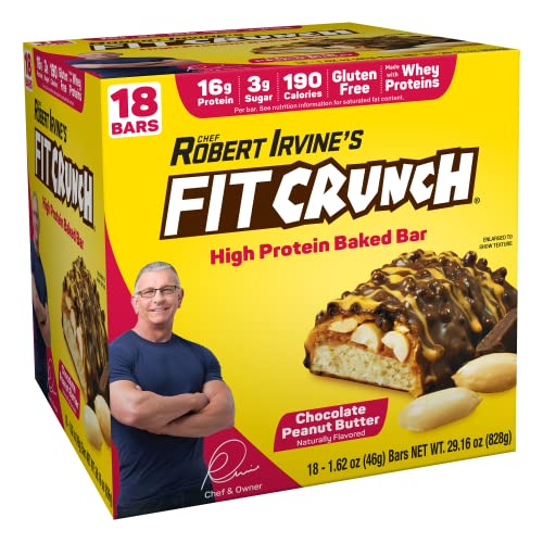 FITCRUNCH Snack Size Protein Bars, Designed by Robert Irvine, 6-Layer Baked Bar, 3g of Sugar, Gluten Free & Soft Cake Core (18 Bars, Chocolate Peanut Butter) Cheap